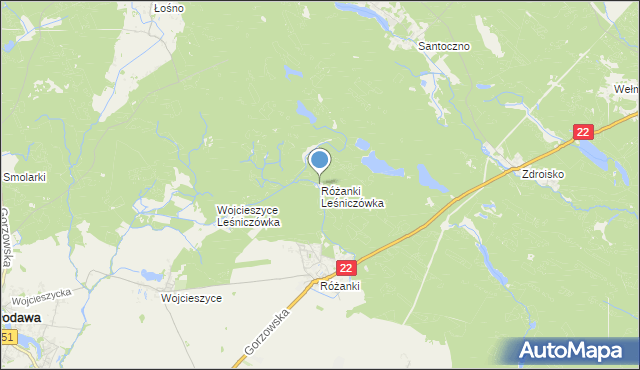 mapa Różanki Leśniczówka, Różanki Leśniczówka na mapie Targeo